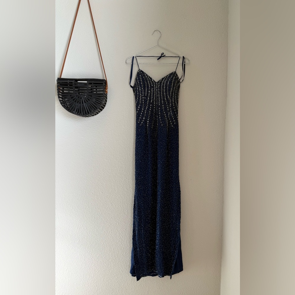 Vintage Michaelangelo Silk Beaded Sweetheart Neckline Halter Tie Dress, Size XS